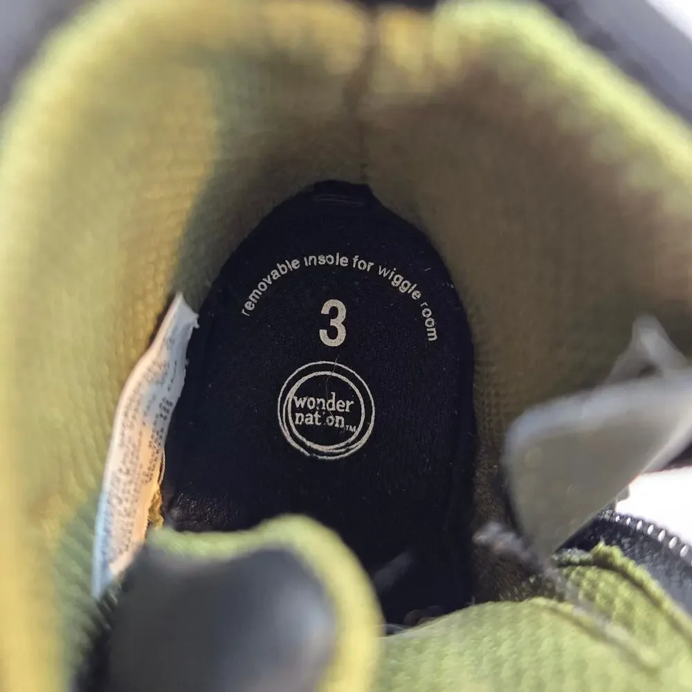 NWT Wonder Pation Boys 3 Black Boot Removable Insole Velcro Shoe kids Child Baby